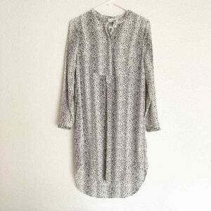 Skin and Threads Dress 100% Silk Polka Dot Gray Button Front Long Sleeve Small 0